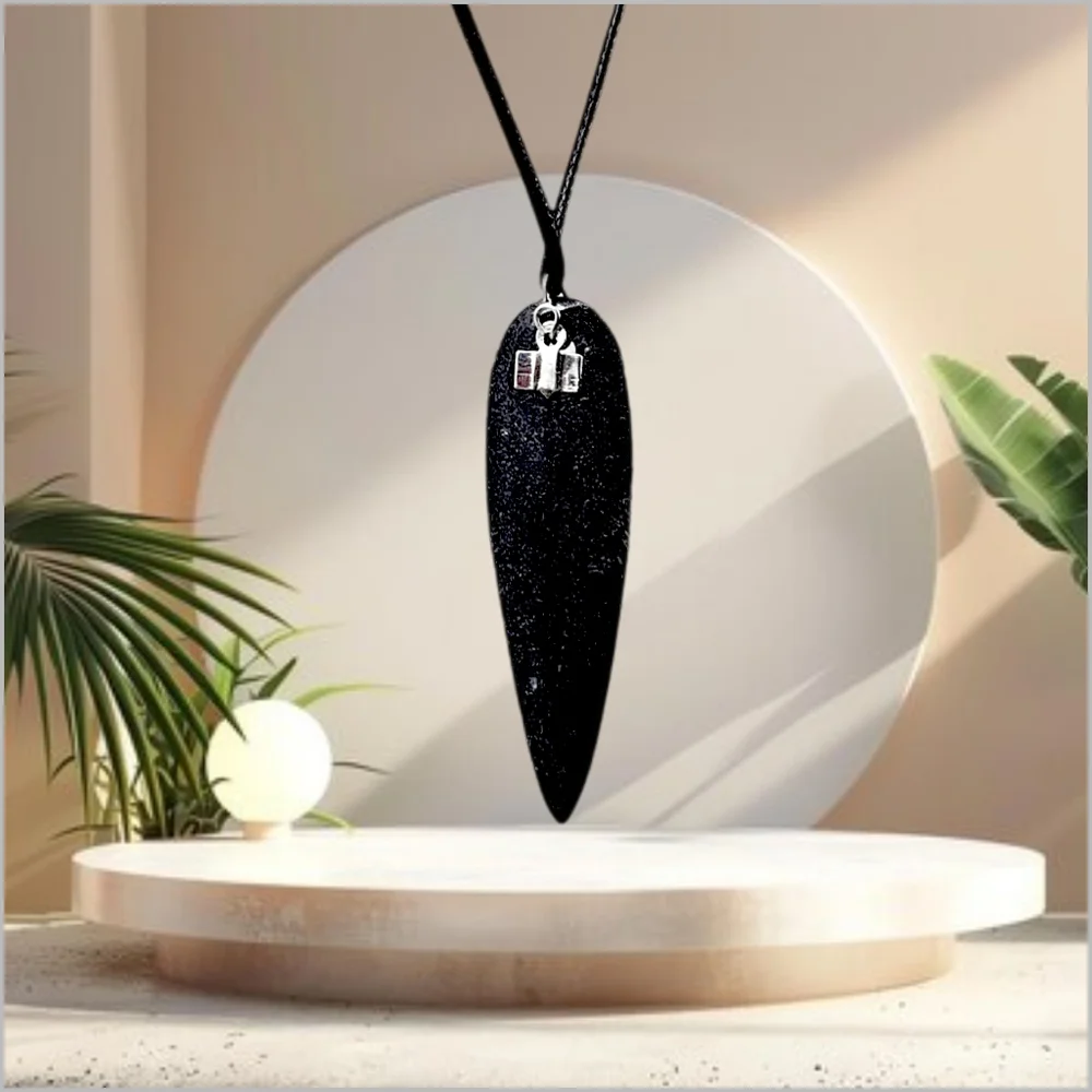 Genuine Fossilized Orthoceras Pendant with Black Cord Necklace